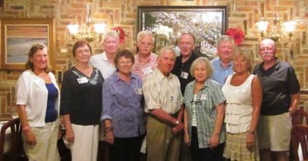 AHS Mini-Reunion held in Sarasota February 2013. 
The front row, left to right, is Ruth Moore, Valerie Donnelly, Judy Robinson, Bill Doherty, Freda Warrington, Pamela Day. The back row, left to right, is me (Curt Gilbert), Ralph Warrington, Phil Scanlon,