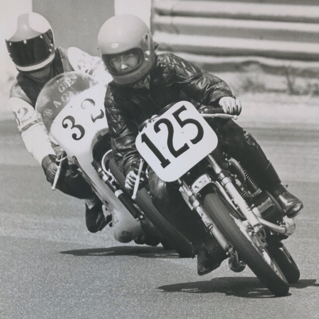 Virginia Aldrich on her Yamaha, Riverside, California,1977.